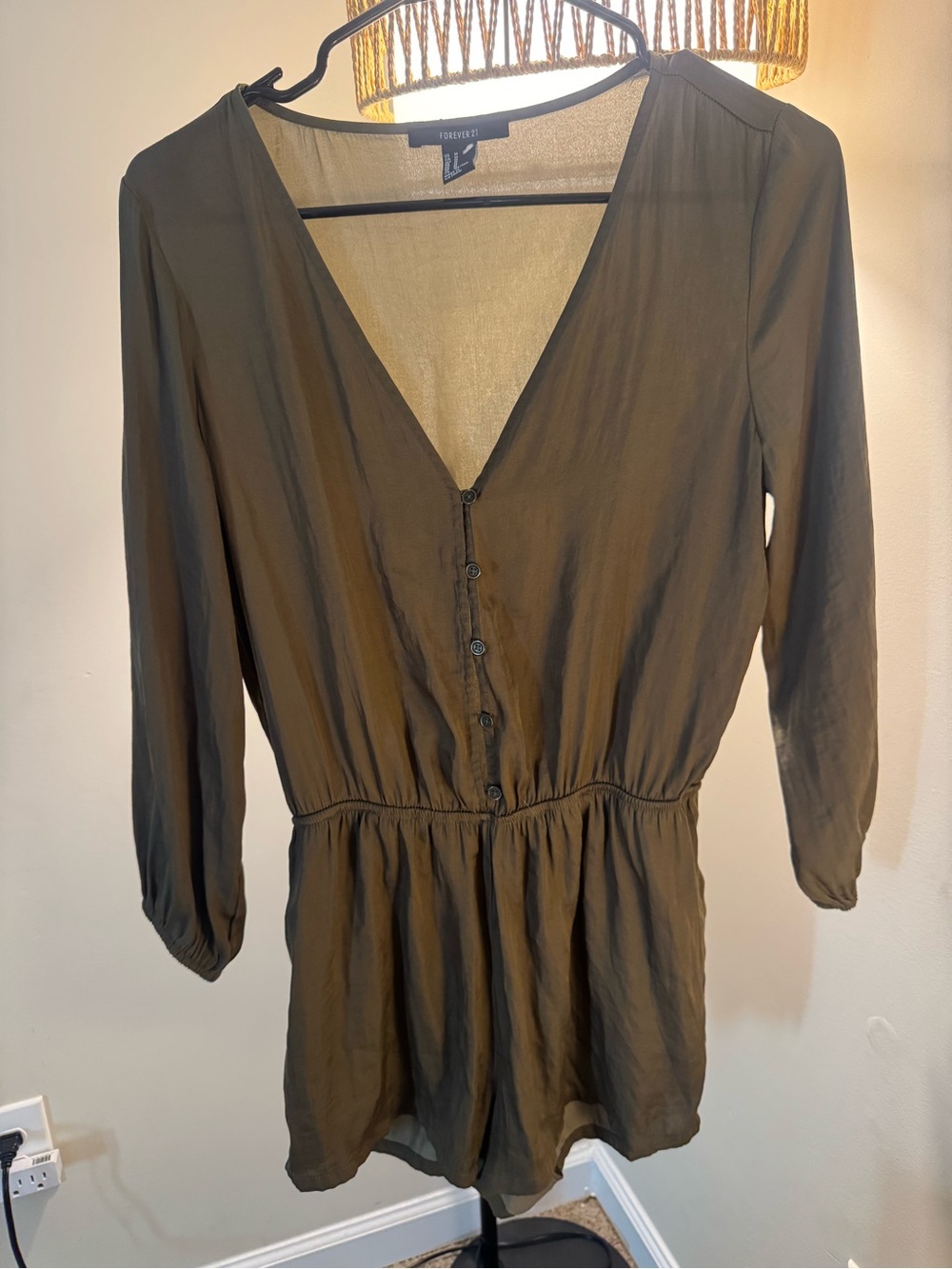Forever 21 Olive Green V-Neck Button Romper Tunic